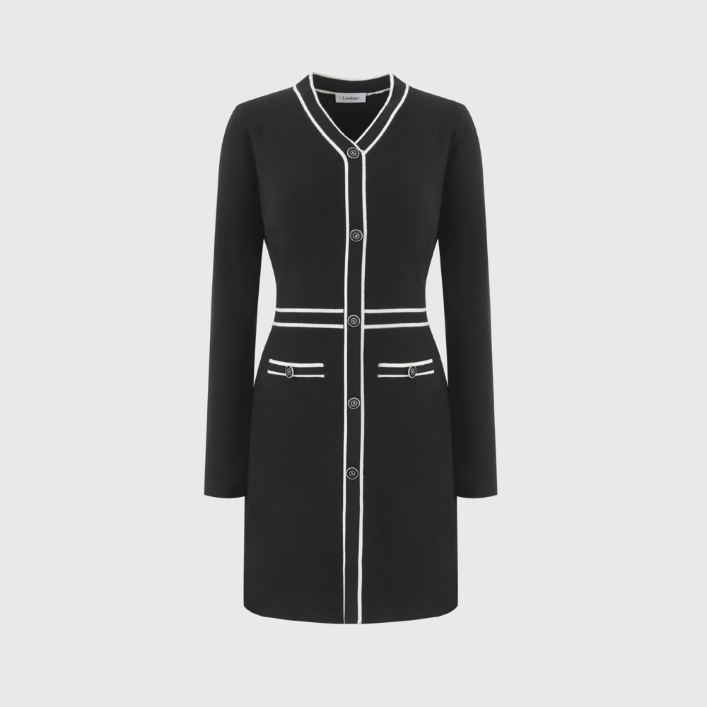 [1차 리오더][3월 22일 예약배송] 블랙 유리 브이넥 니트 드레스 / BLACK YURI V NECK KNIT DRESS