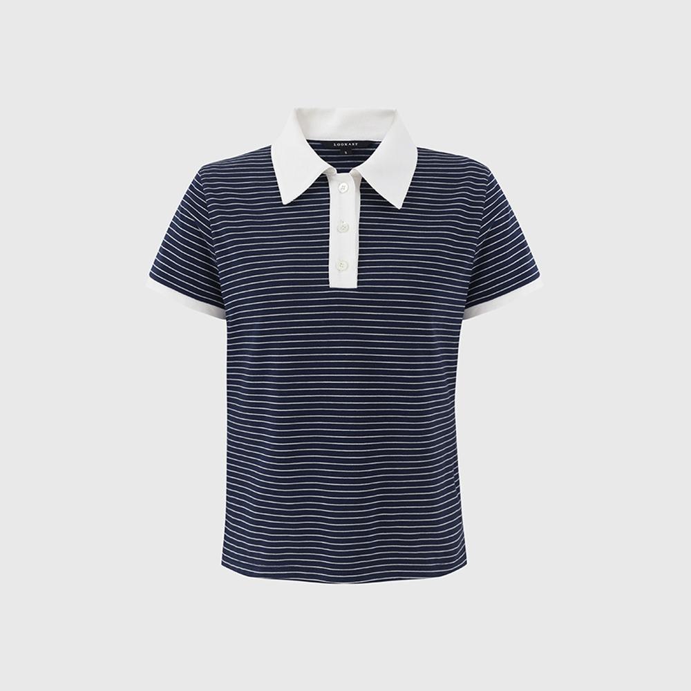 네이비 앤 스트라이프 카라 티셔츠 / NAVY ANN STRIPE COLLAR T-SHIRT