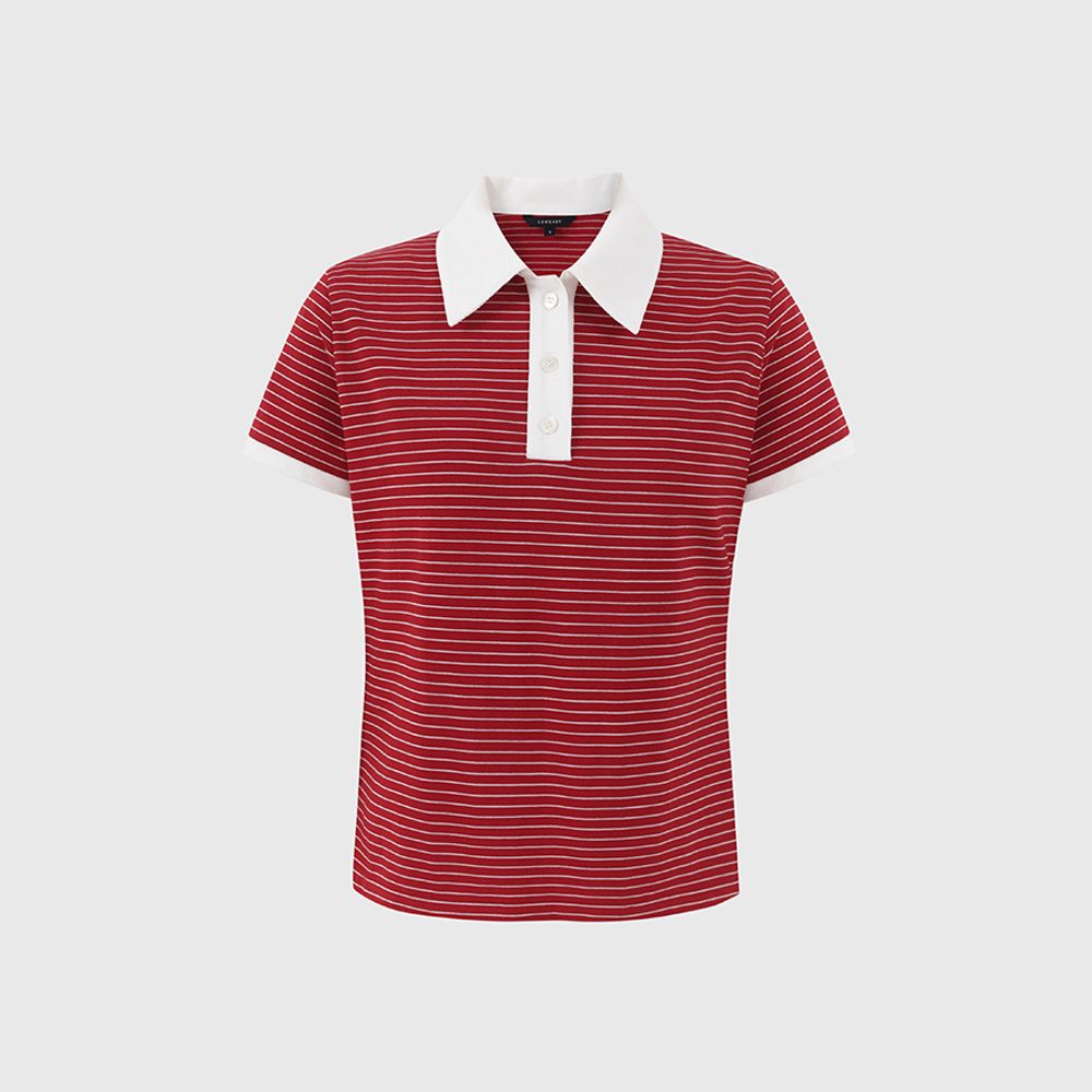 레드 앤 스트라이프 카라 티셔츠 / RED ANN STRIPE COLLAR T-SHIRT