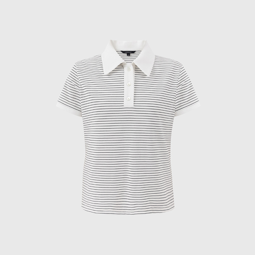 화이트 앤 스트라이프 카라 티셔츠 / WHITE ANN STRIPE COLLAR T-SHIRT