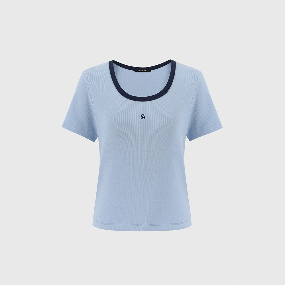 블루 첼린 U넥 티셔츠 / BLUE CHERLYN U NECK TSHIRT